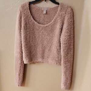 H&M Tan Fuzzy Cropped Sweater Size L